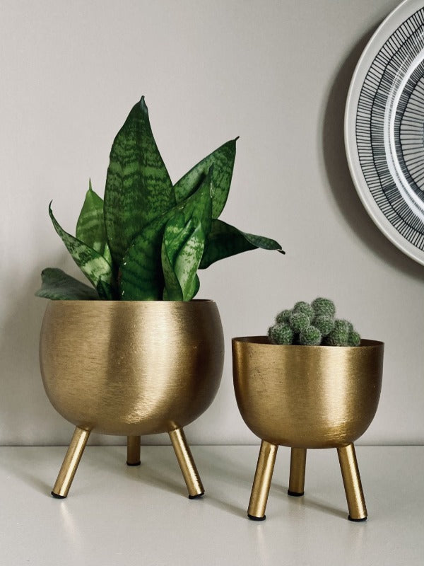 gold plant pot with legs Medium Matt Gold Metal Planter on Legs