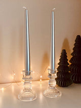 Glass Candle Holders/Candles - Silver