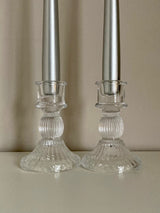 Glass Candle Holders/Candles - Silver