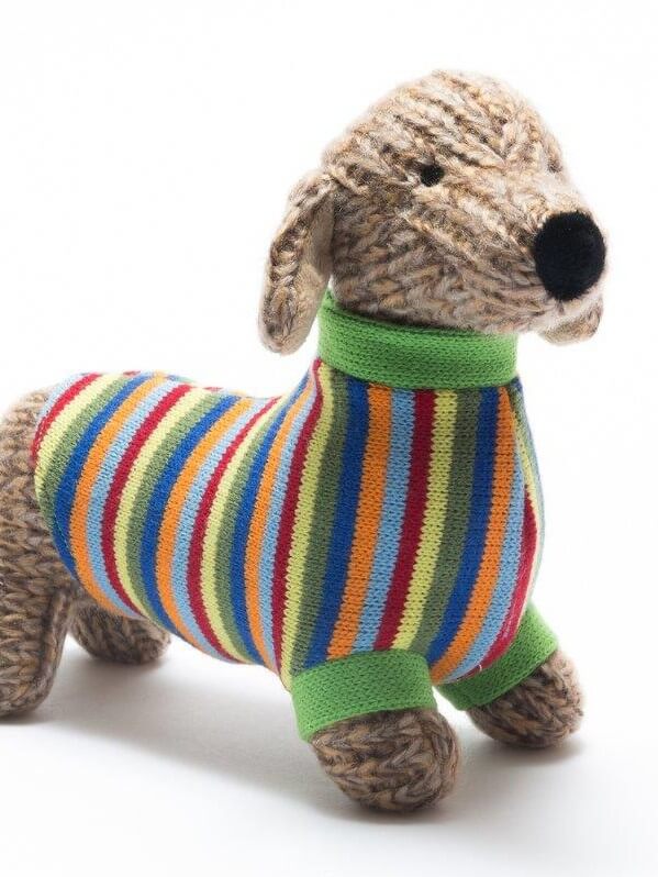 Knitted Sausage Dog Toy - Bright Stripe