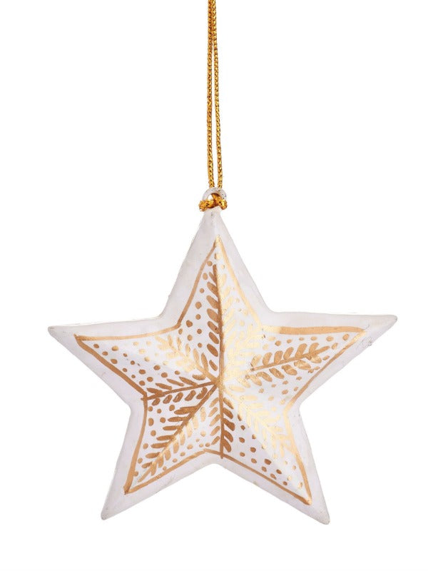 White & Gold Star Wooden Decoration
