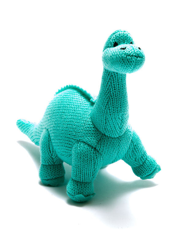 Knitted Dinosaur Rattle Ice Blue