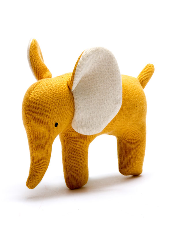 Knitted Elephant Toy Small Mustard
