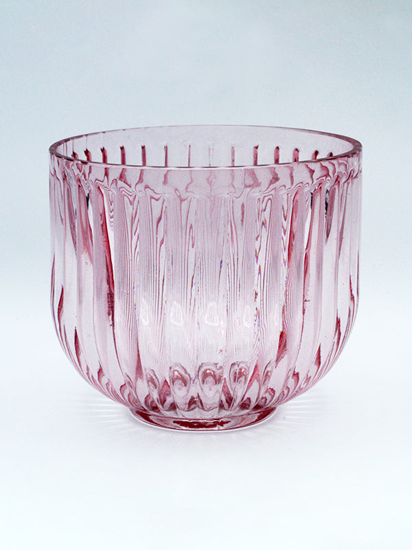Reeded Glass Hurricane Tealight Holder - Pink