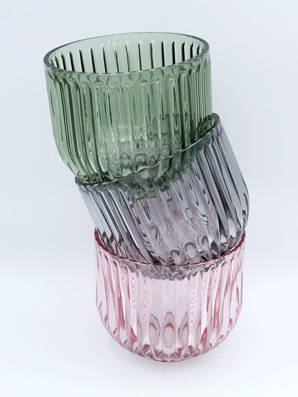 Reeded Glass Hurricane Tealight Holder - Pink