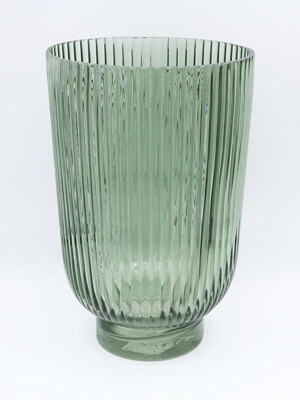 Reeded Glass Hurricane Vase Green Isolated