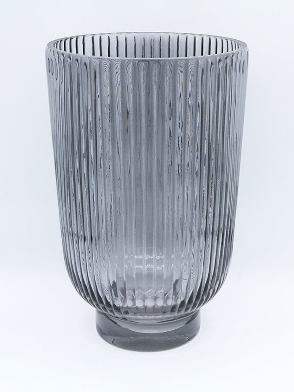 Reeded Glass Hurricane Vase Grey Isolated