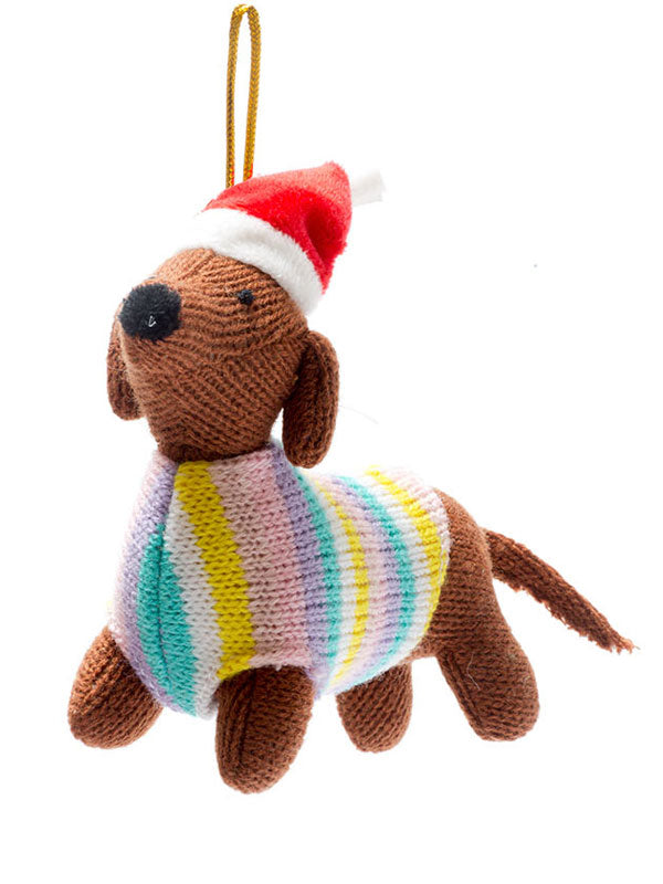 Knitted Christmas Decoration Sausage Dog Pastel